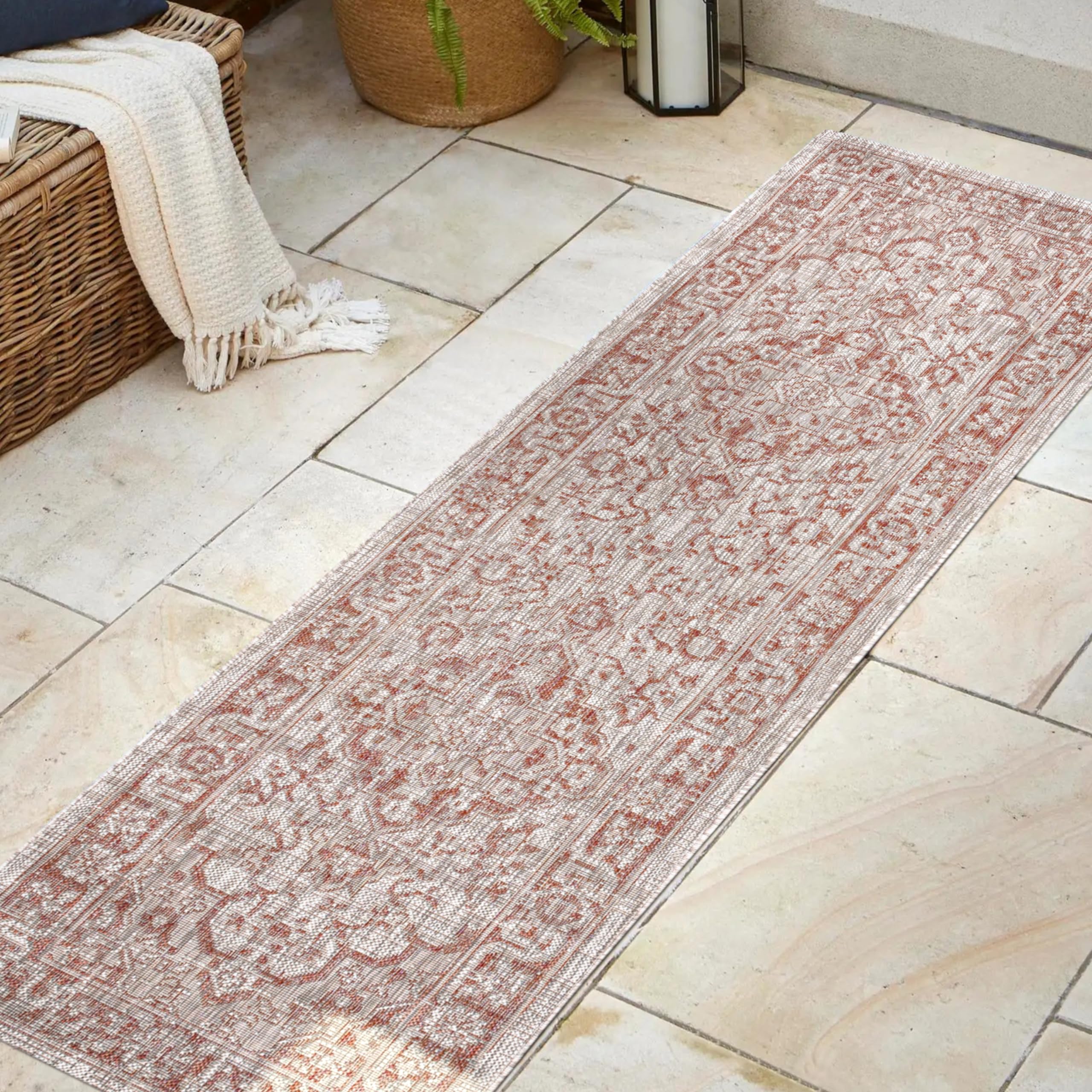 Jonathan Y Smb102A-28 Rozetta Boho Medallion Textured Weave Indoor Outdoor -Area Rug Coastal Bohemian Rustic Glam Easy-Cleaning Bedroom Kitchen Backyard Patio Non Shedding, 2 X 8, Red/Taupe