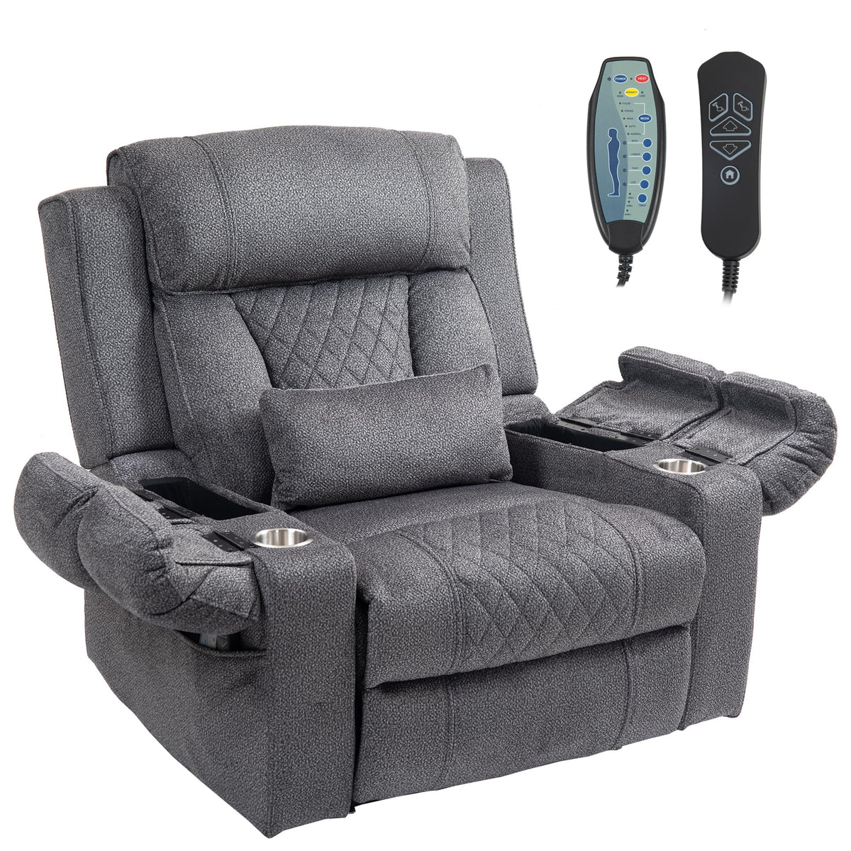 Funecorp Big Man Power Lay Flat Lift Chair Oversized Recliner Dual Motor Heat Vibration For Elderly, Overstuffed Electric 28' E