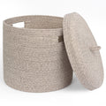WILLITAT Storage Basket with Lid, Woven Blanket Storage for Living Room, Soft Cotton Rope Bin with Lid, Round Wicker Laundry Bas