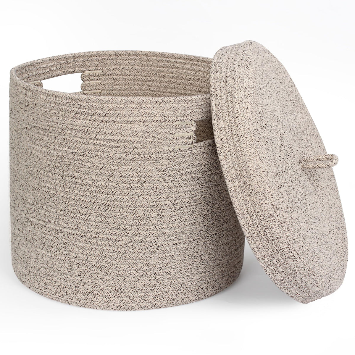 WILLITAT Storage Basket with Lid, Woven Blanket Storage for Living Room, Soft Cotton Rope Bin with Lid, Round Wicker Laundry Bas