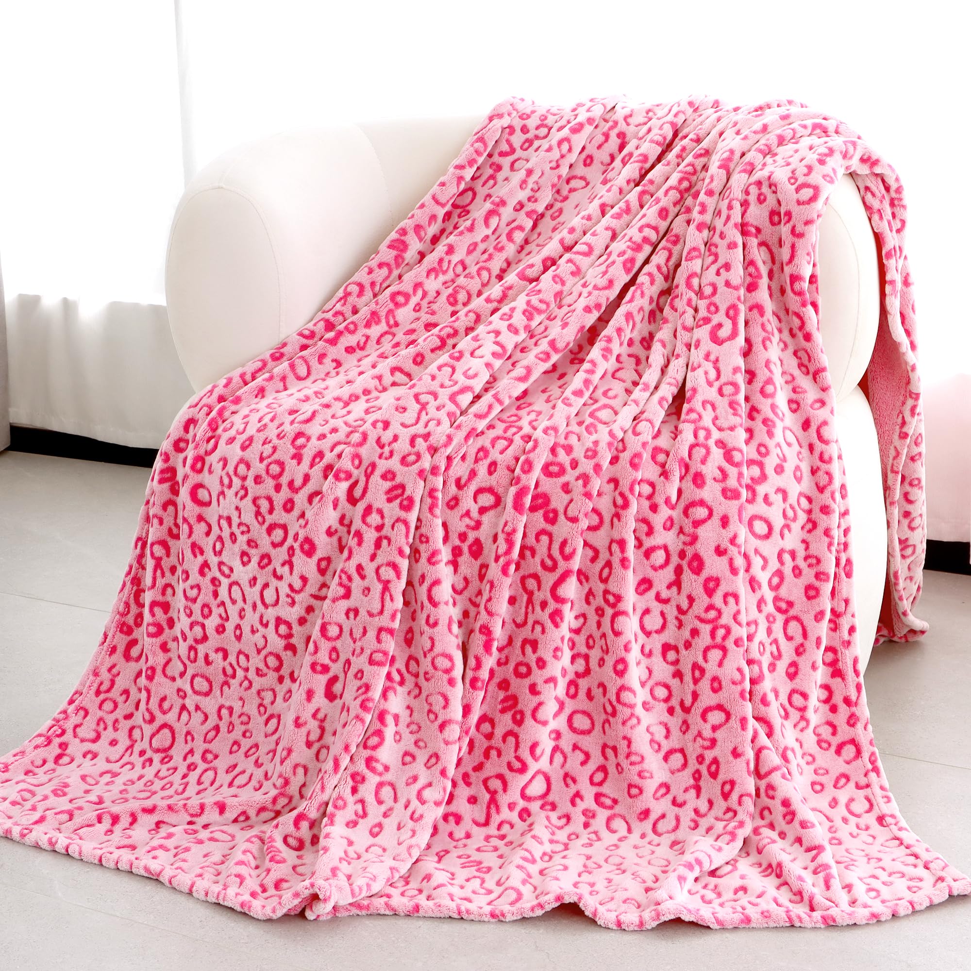 Pink Leopard Throw Blanket - Cheetah Print Soft Fleece Blanket Hot Pink Fuzzy Plush Blankets Cute Bed Couch Decor Pink Gifts For Women Girls