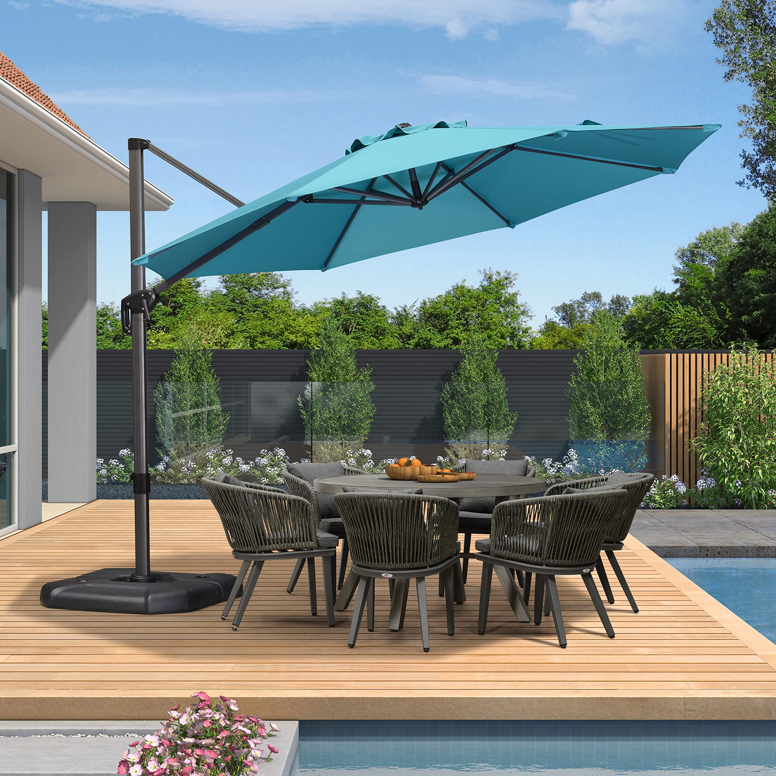 Purple Leaf 11 Feet Patio Umbrella Outdoor Cantilever Round Umbrella Aluminum Offset Umbrella With 360-Degree Rotation For Garden Deck Pool Patio, Turquoise Blue