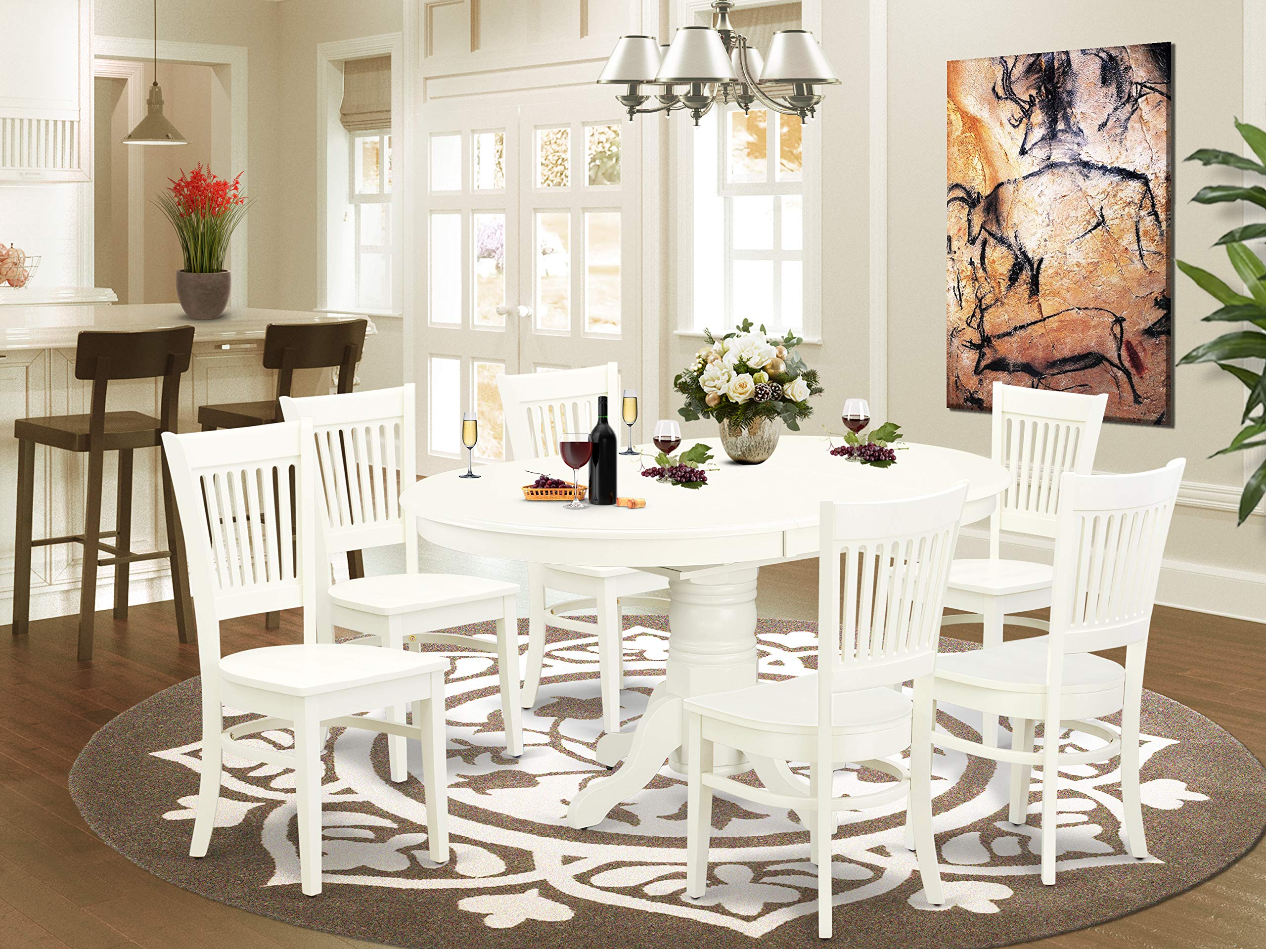 East West Furniture Avva7-Lwh-W Avon 7 Piece Set Consist Of An Oval Dining Room Table With Butterfly Leaf And 6 Wood Seat Chairs, Linen White