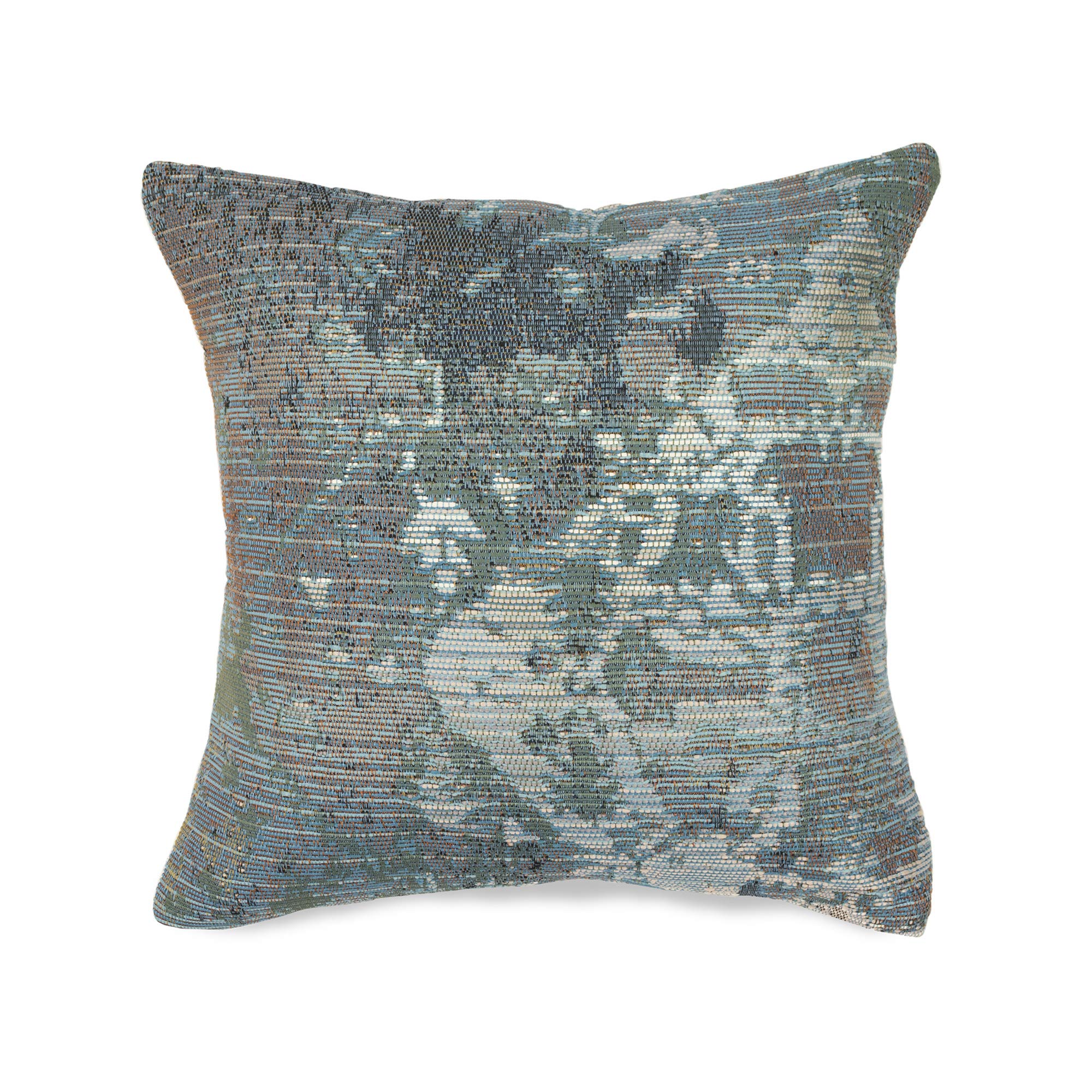Liora Manne Marina Indoor/Outdoor Power Loomed Easy Care Pillow - Transitional Graphic Casual Accent (Kermin Blue) (18' X 18')