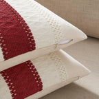 Zeemart 2 Packs Cotton Boho Christmas Pillow Covers 18X18 Inch Contrast/Red, Soft Farmhouse Decorative Couch Pillow Cases Red Cushion Covers For Sofa Bed Living Room Home Decor