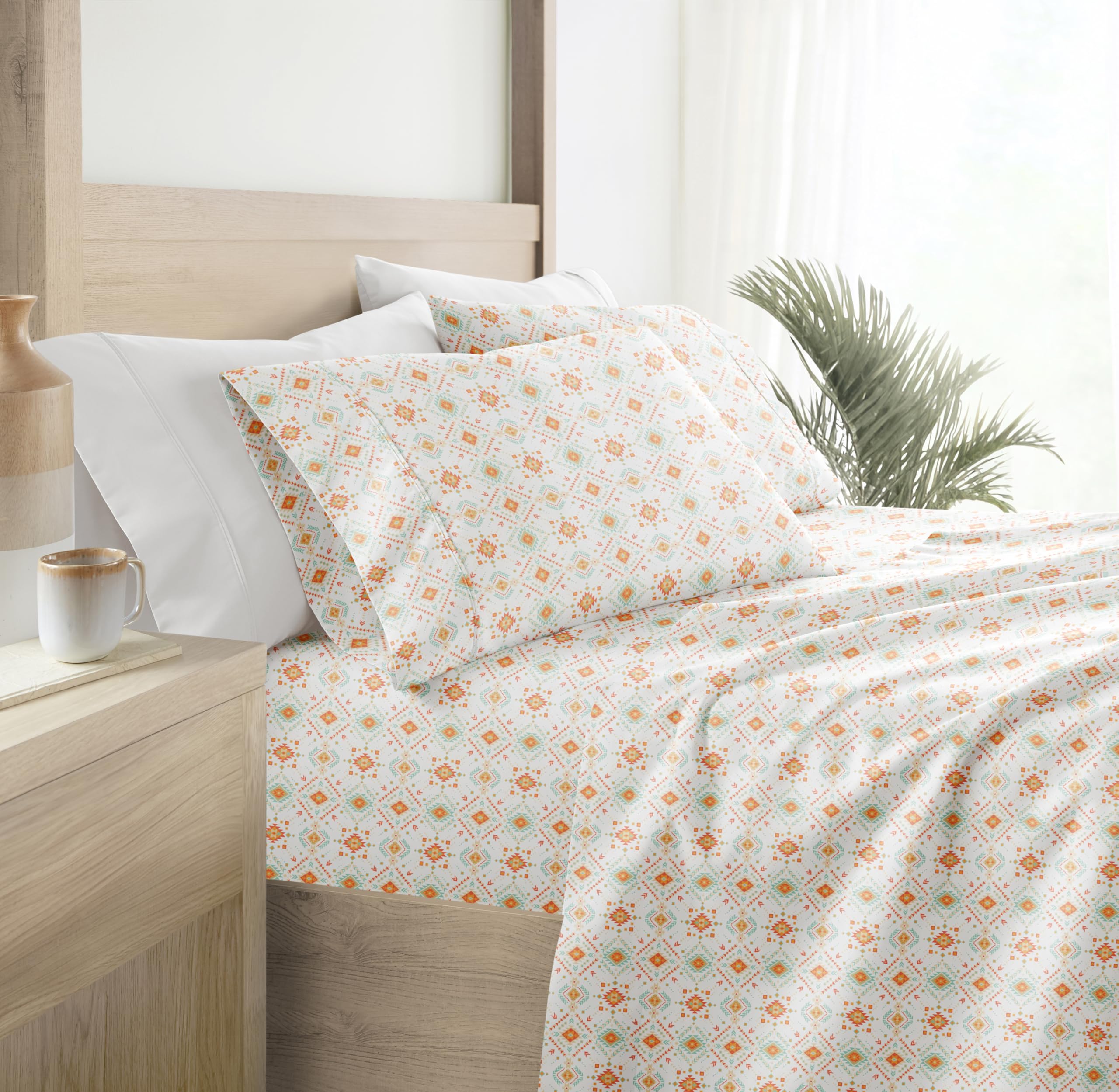 Linen Market 4 Piece Queen Bedding Sheet Set (Aztec Coral) - Sleep Better Than Ever With These Ultra-Soft & Cooling Bed Sheets F