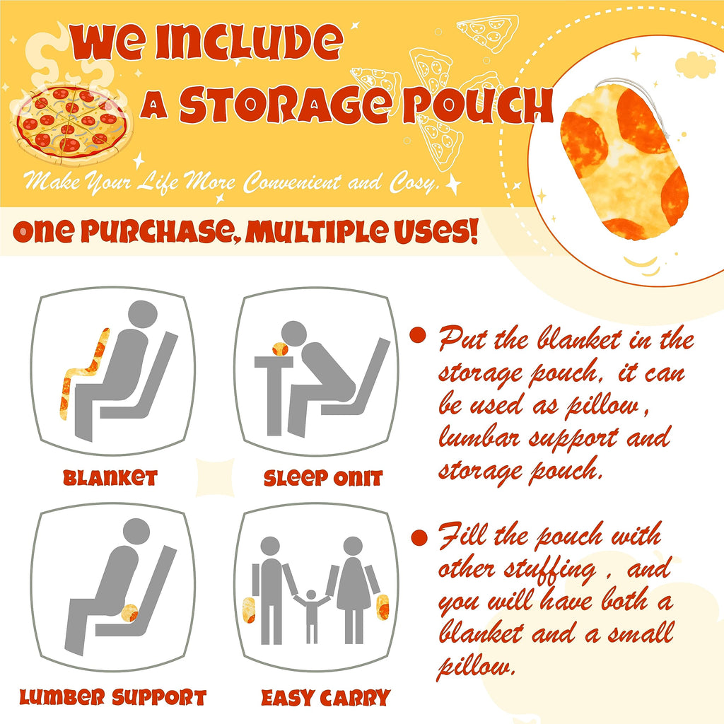 Bnuitland 71/80 Inches Pizza Funny Blanket With Pizza Pouch,300 Gsm Double Sided Giant Funny Realistic Food Blanket For Your Fam