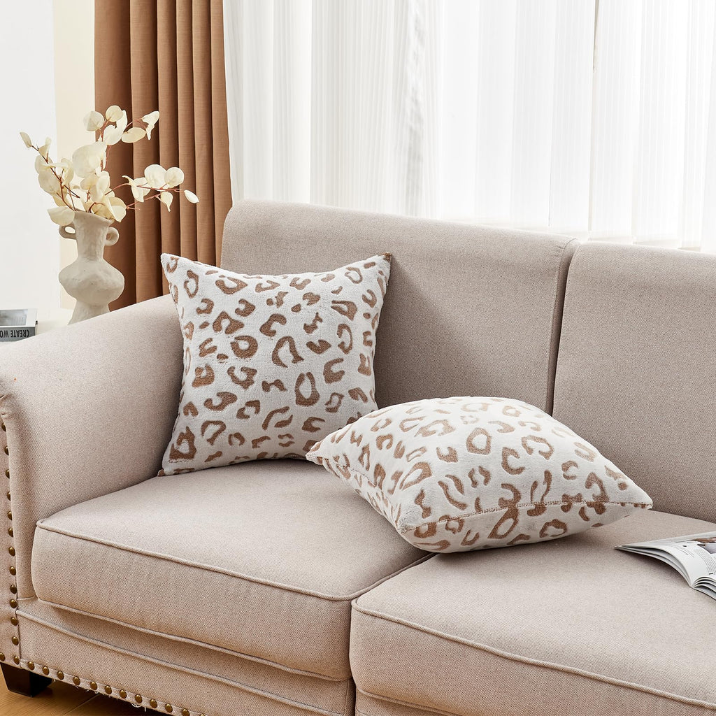 Sochow Decorative Throw Pillow Covers 20X20 Inches Set Of 2, Soft Leopard Print Flannel Fleece Pillowcase Square Cushion Covers