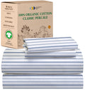 California Design Den California King Sheet Stripe, 100% Organic Cotton Percale Sheets, Deep Pocket Cal King Size Sheets & Pillowcase Set - Blue Stripe