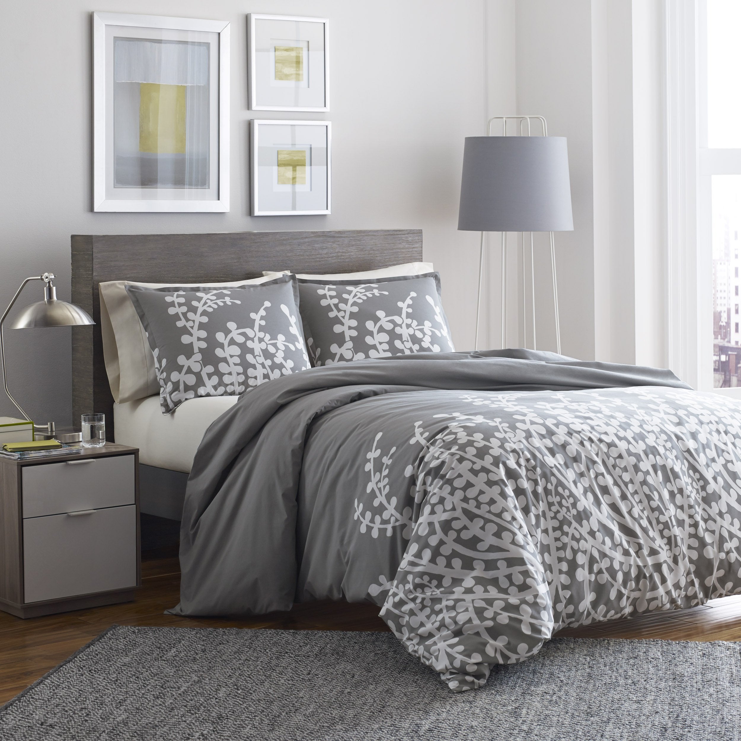 City Scene - King Duvet Cover Set, Cotton Bedding With Matching Shams, Softens With Each Wash (Branches Grey, King)