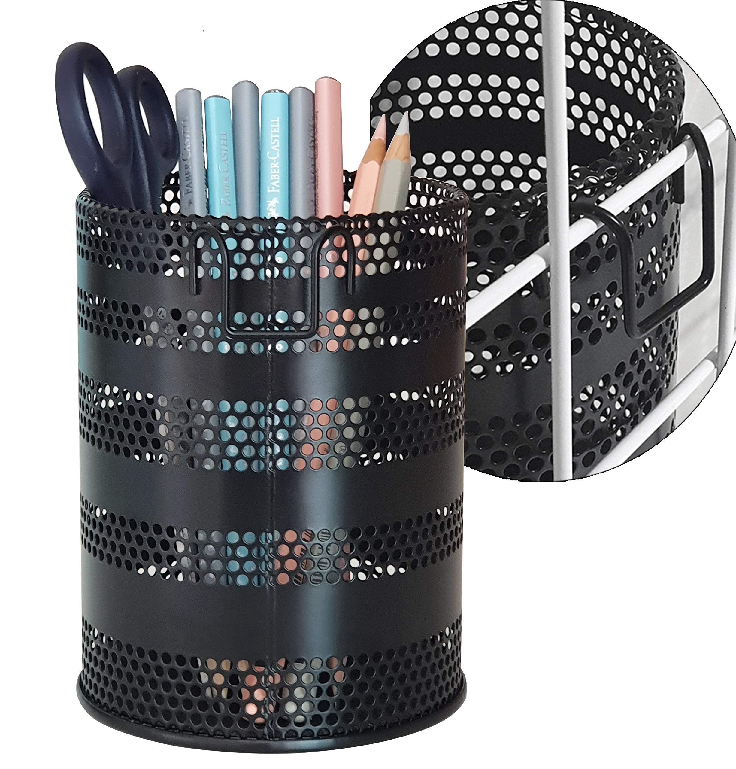 Produco Metal Hook Wall Mounted Pen Pencil Holder, Office Desk Organizer With Hook For Hanging On Wire Mesh Wall Grid Panel (Whi