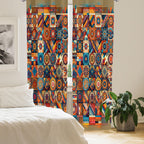 Ambesonne Bohemian Curtains, Patchwork Inspired Squares With Mandala Blooms And Folk Geometric Art, Window Treatments 2 Panel Se