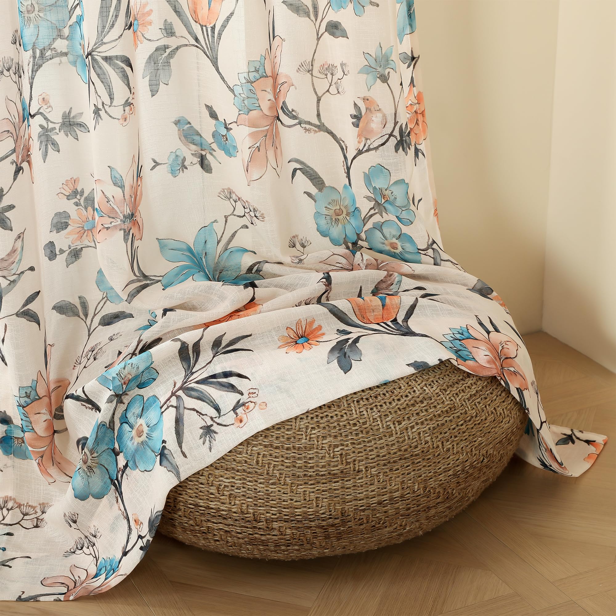 Story@Home Curtains 8 Feet Long Set Of 1 | Floral Print | Semi Transparent Net Curtain | Sheer Curtains | Semi Long Door Curtain