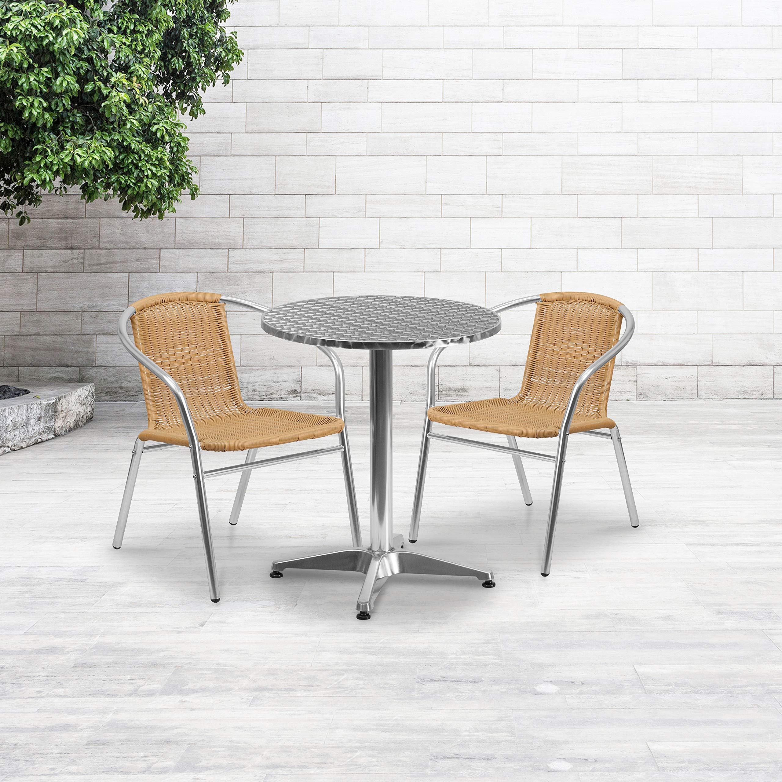 Flash Furniture Commercial Aluminum and Beige Rattan Indoor-Outdoor Restaurant Stack Chair