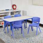 Flash Furniture Emmy 23.625''W X 47.25''L Rectangular Blue Plastic Height Adjustable Activity Table Set With 4 Chairs