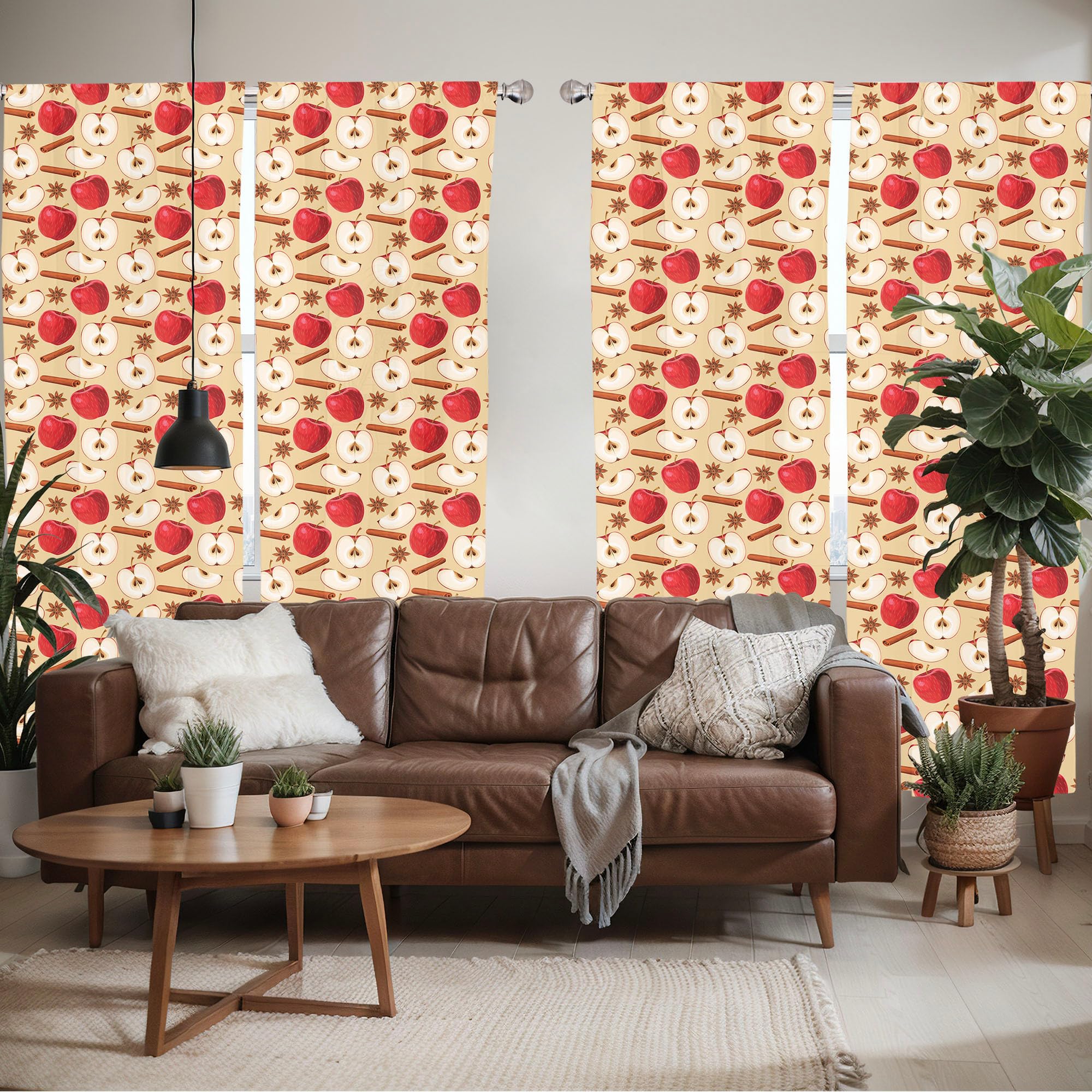 Ambesonne Fruits Window Curtains Pack Of 2, Quartered And Halved Apples With Cinnamon Sticks And Star Anise Diet Recipe, Lightwe