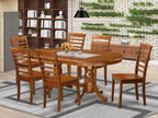 East West Furniture PLML7-SBR-W 7 Piece Kitchen Table Set Consist of an Oval Dining Table with Butterfly Leaf and 6 Dining Room Chairs, 42x78 Inch, Saddle Brown