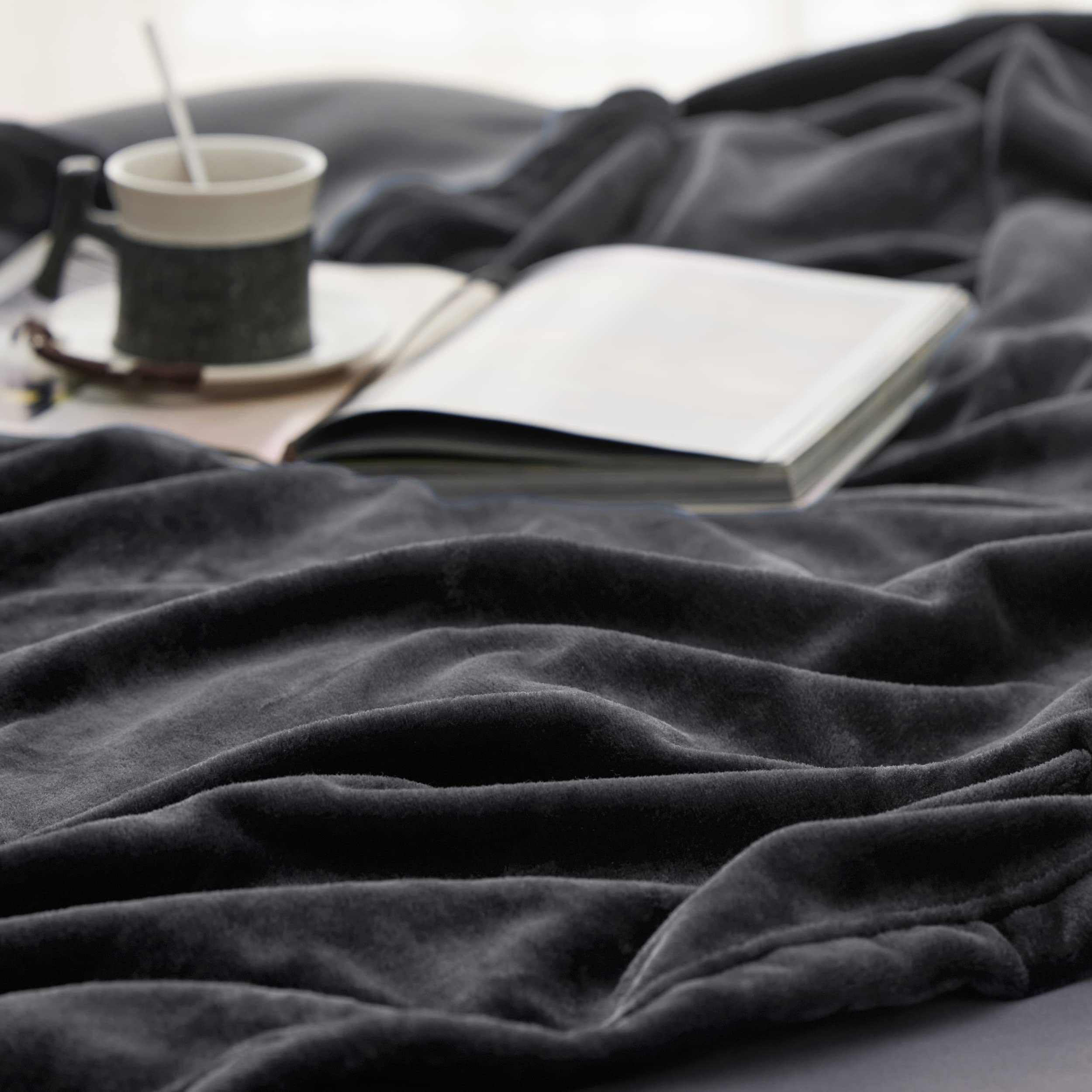 Bedsure Fleece Blanket Queen Blanket Dark Grey - Bed Blanket Soft Lightweight Plush Fuzzy Cozy Luxury Microfiber, 90X90 Inches