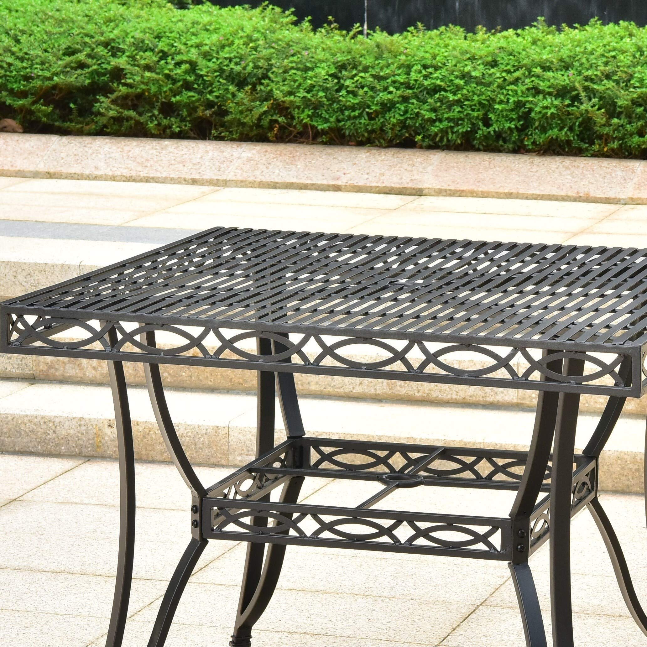 International Caravan Segovia Iron 39-inch Square Dining Table with Umbrella Hole