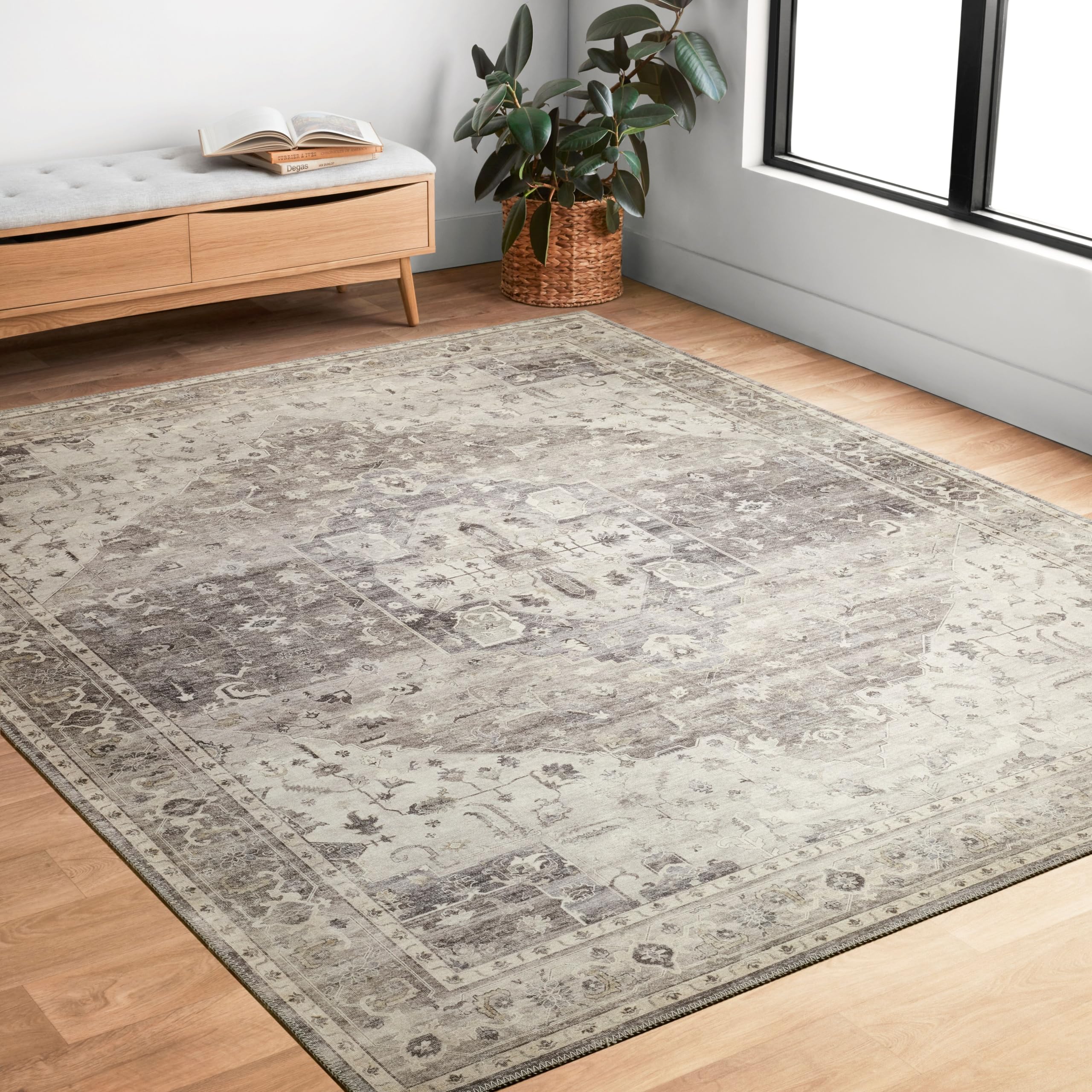 Loloi II Hathaway Collection HTH-05 Steel / Ivory 2-6 x 7-6, .25 Thick, Runner Rug, Soft, Durable, Printed, Modern, Low Pile, 