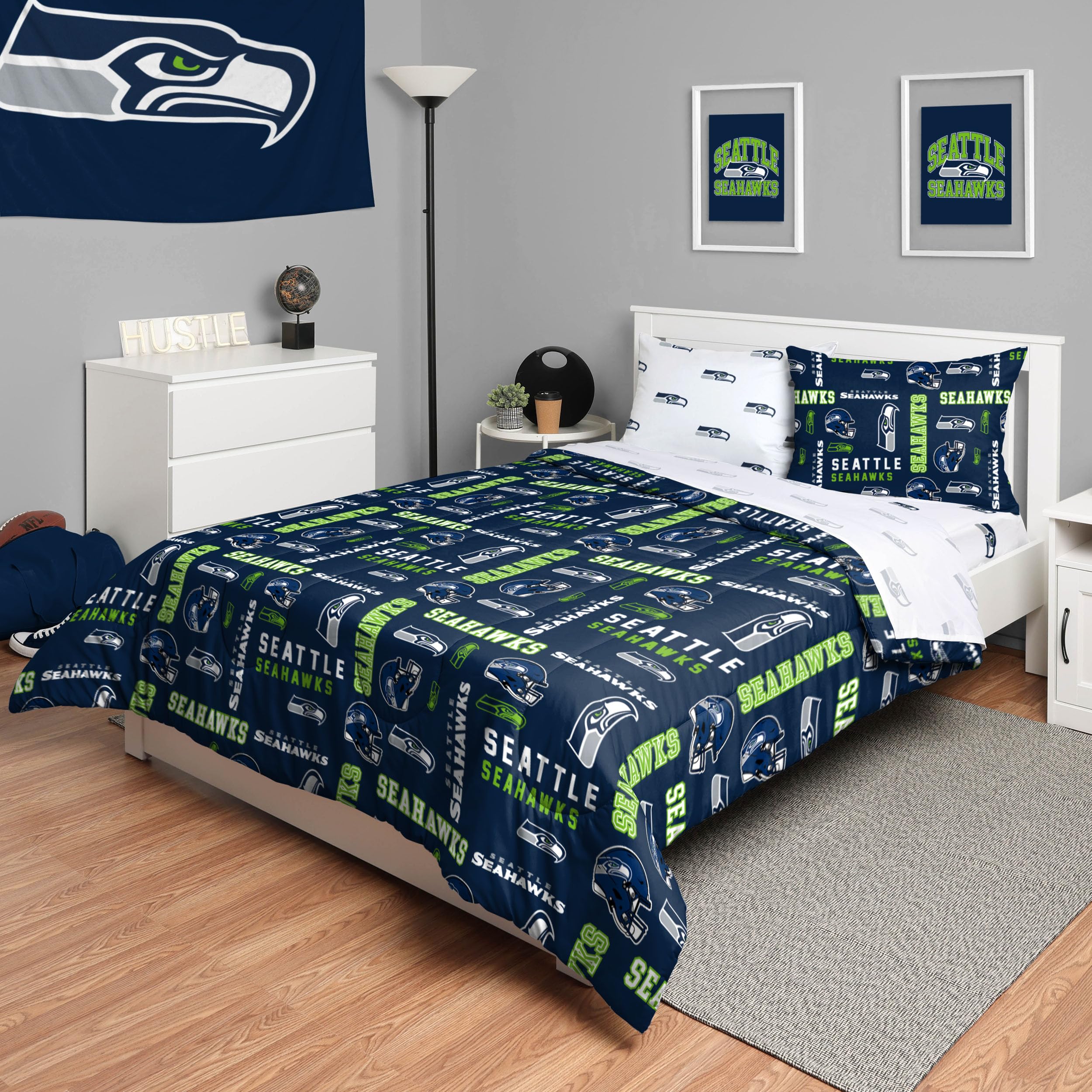 Foco Seattle Seahawks Nfl Team Color Bed In A Bag Comforter Bedding 5 Piece Full Set
