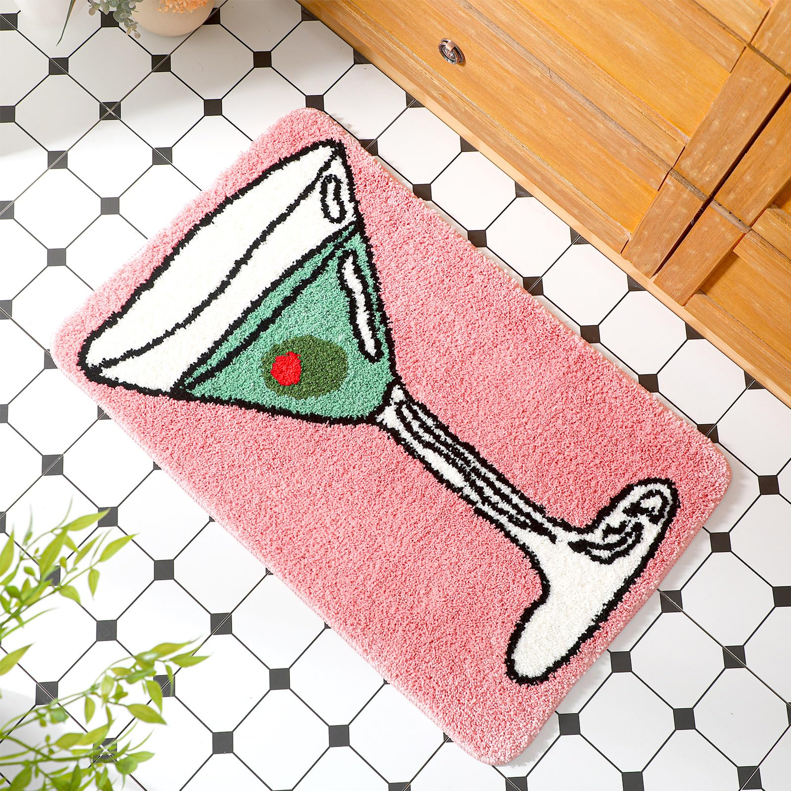Drydiet Martini Bathroom Rugs Martini and Olive Bath Mat Shower Non Slip Absorbent Margarita Theme Bath Mat Washable 20x32 Inch 