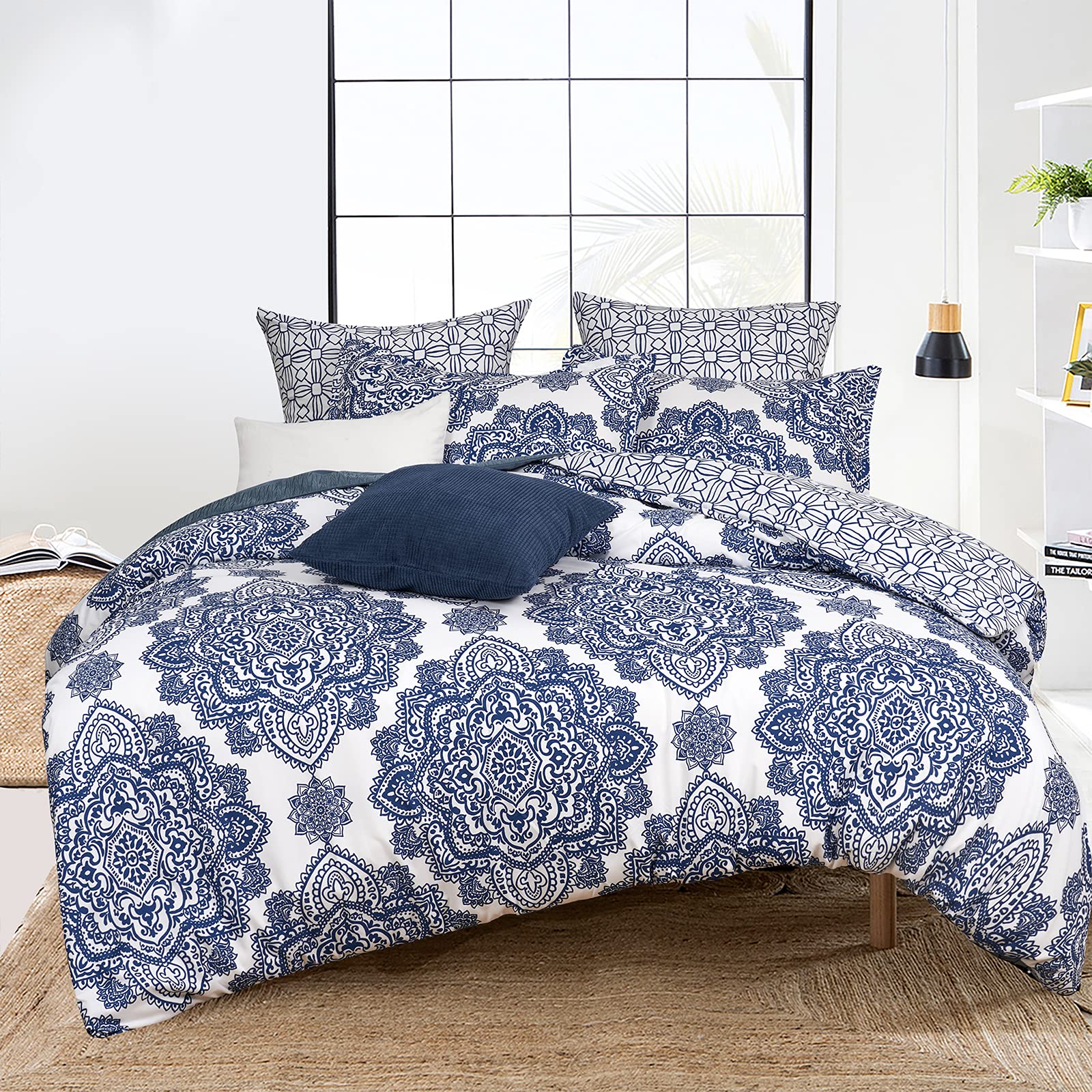 Phf Ultra Soft Paisley Duvet Cover California King Size, Printed Bedding Set 3 Pieces, Comfy Farmhouse Pattern Duvet Cover Set W