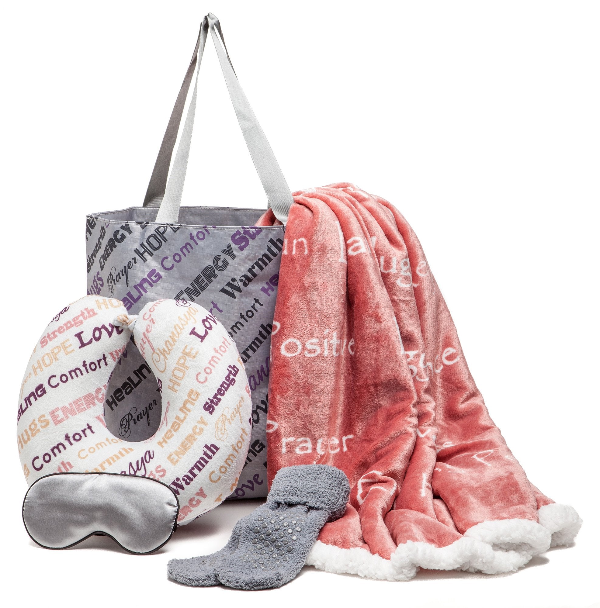Chanasya Premium Care Gift Package - Throw Blanket, Neck Pillow, Eye Mask, Tote Bag, Socks - 50    X 65    - 5-Piece Set, Rose T