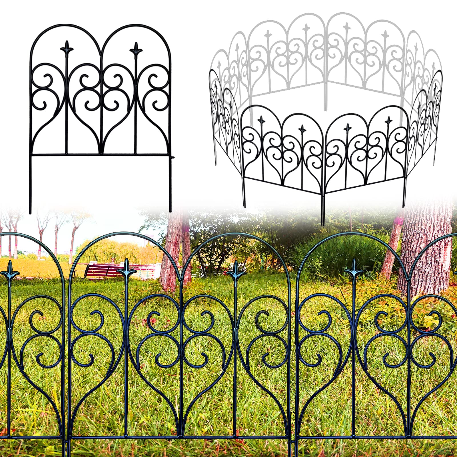 Thealyn Decorative Garden Fence 32 In (H) X 10 Ft (L) Outdoor Rustproof Metal Dog Pet Fence Animal Barrier, Garden Fencing Panel
