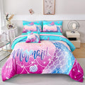 Rynghipy Kids Girls Comforter Set 6Pcs, Mermaid Bed In A Bag Full Size, Fish Tail Print Teens Girls Bedding Set, Rainbow Bedding