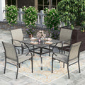 Hera'S House 5 Pieces Patio Dining Set, Outdoor Table And Chairs Set For 4, 4 X Brown Textilene Dining Chair, 37'' Square Metal