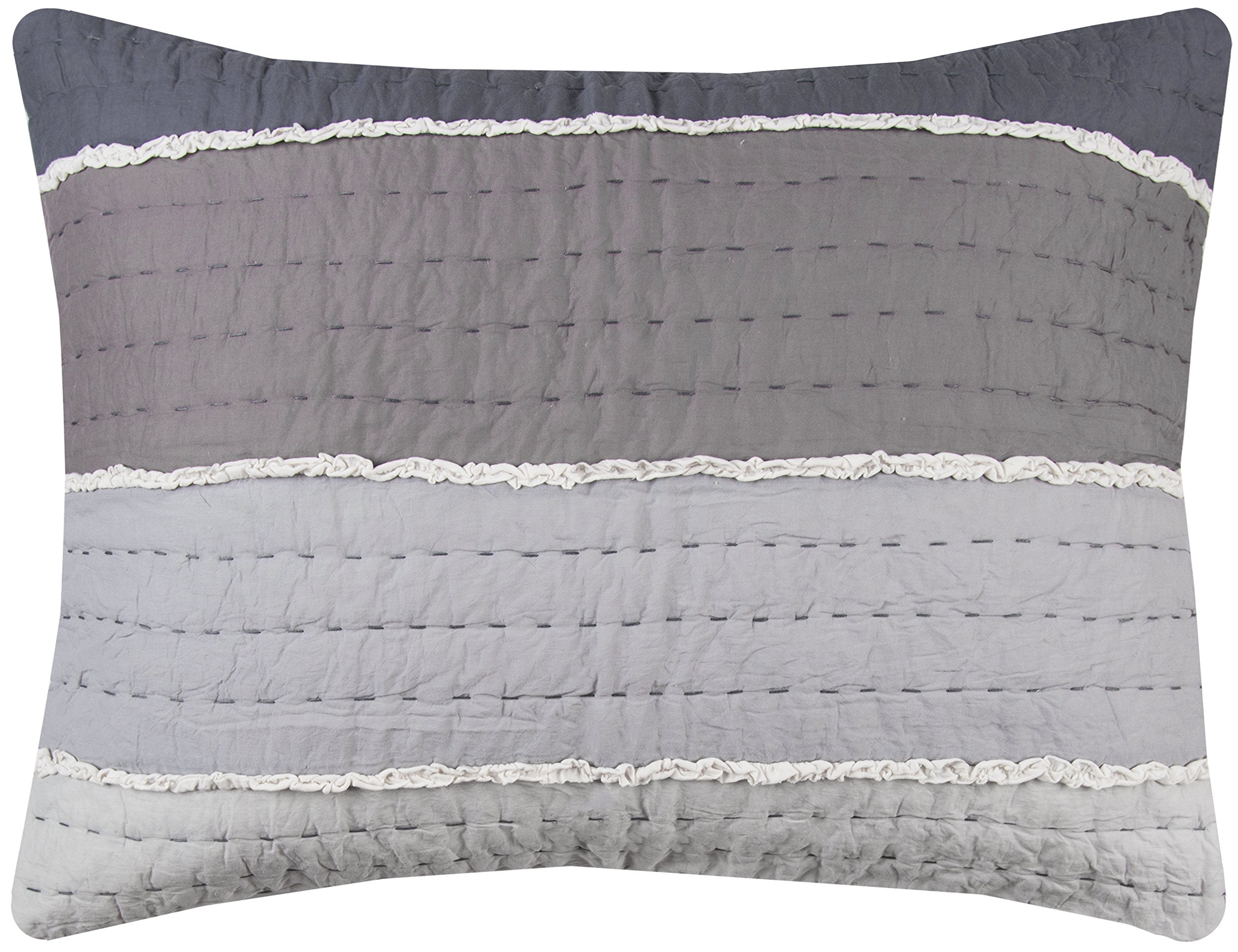Rizzy Home | BQ4195 | King Sham | 20"x36" Gray/White/Nuetral Stripe