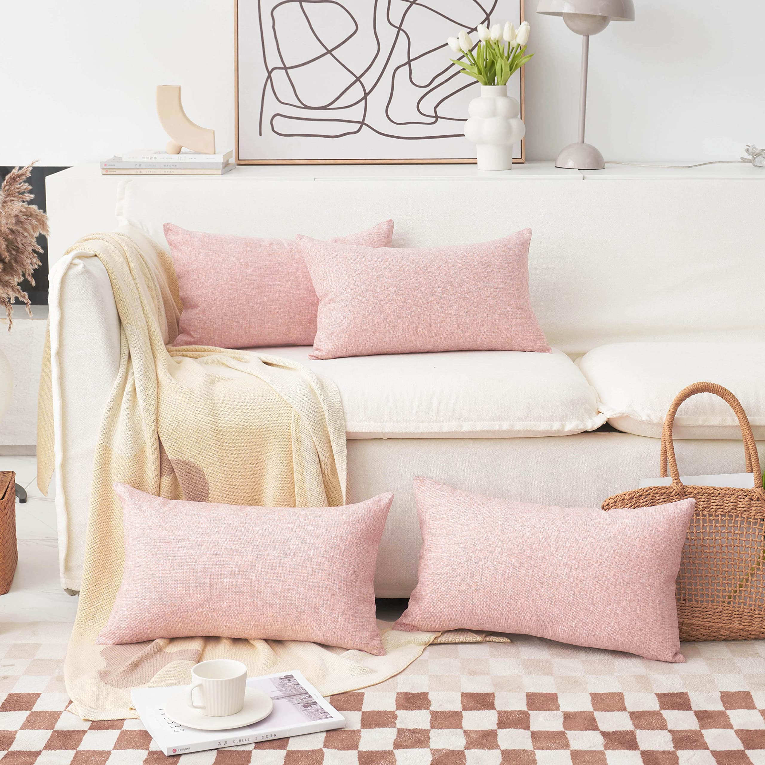 Home Brilliant Linen Pillow Covers 12X20 Oblong Throw Pillowcase Barbie Accent Cushion Cover Lumbar Pillow Covers Set Of 4, 12 X