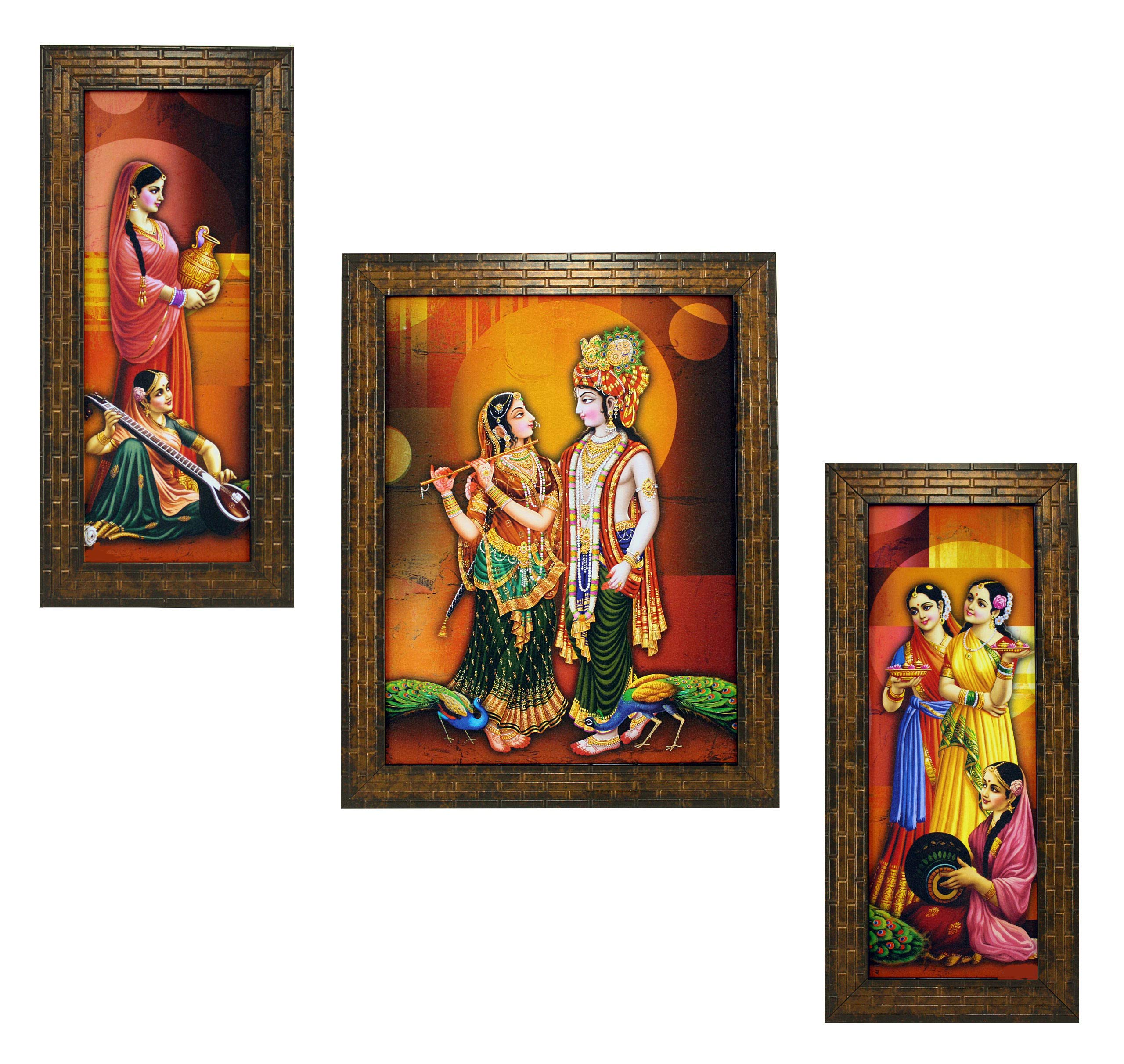 Indianara 3 Pc Set Of Radha Krishna Paintings (1499) Without Glass (Mc2)