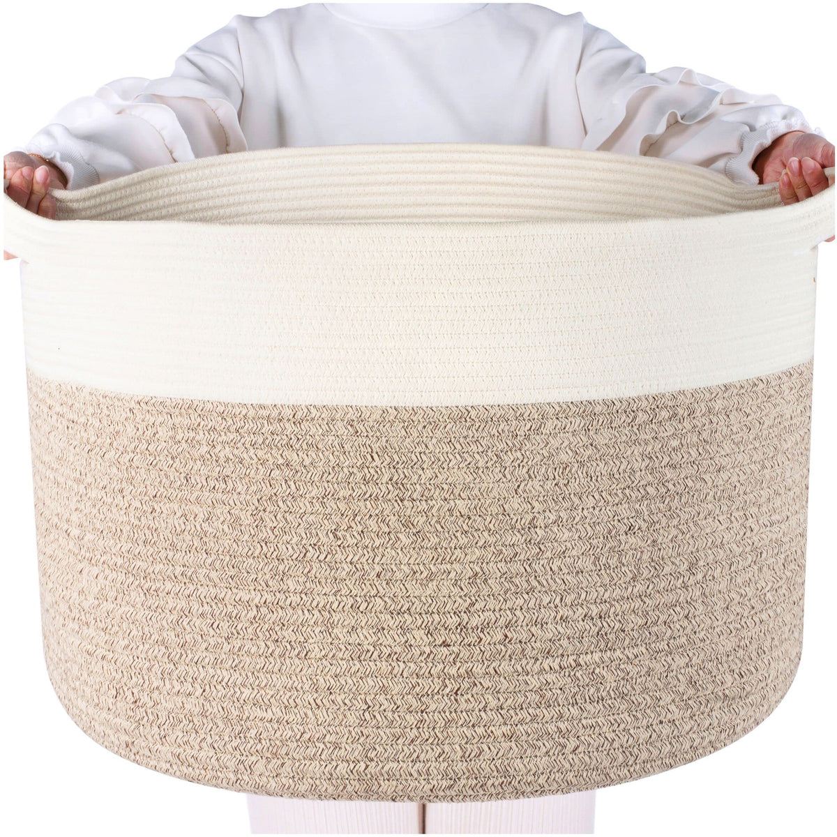 Mintwood Design Extra Large 22 X 14 Inches Decorative Cotton Rope Basket, Blanket Basket Living Room, Laundry Basket, Woven Basket, Toy Storage Baskets Bin, Round Basket For Pillows, Towels - Brown