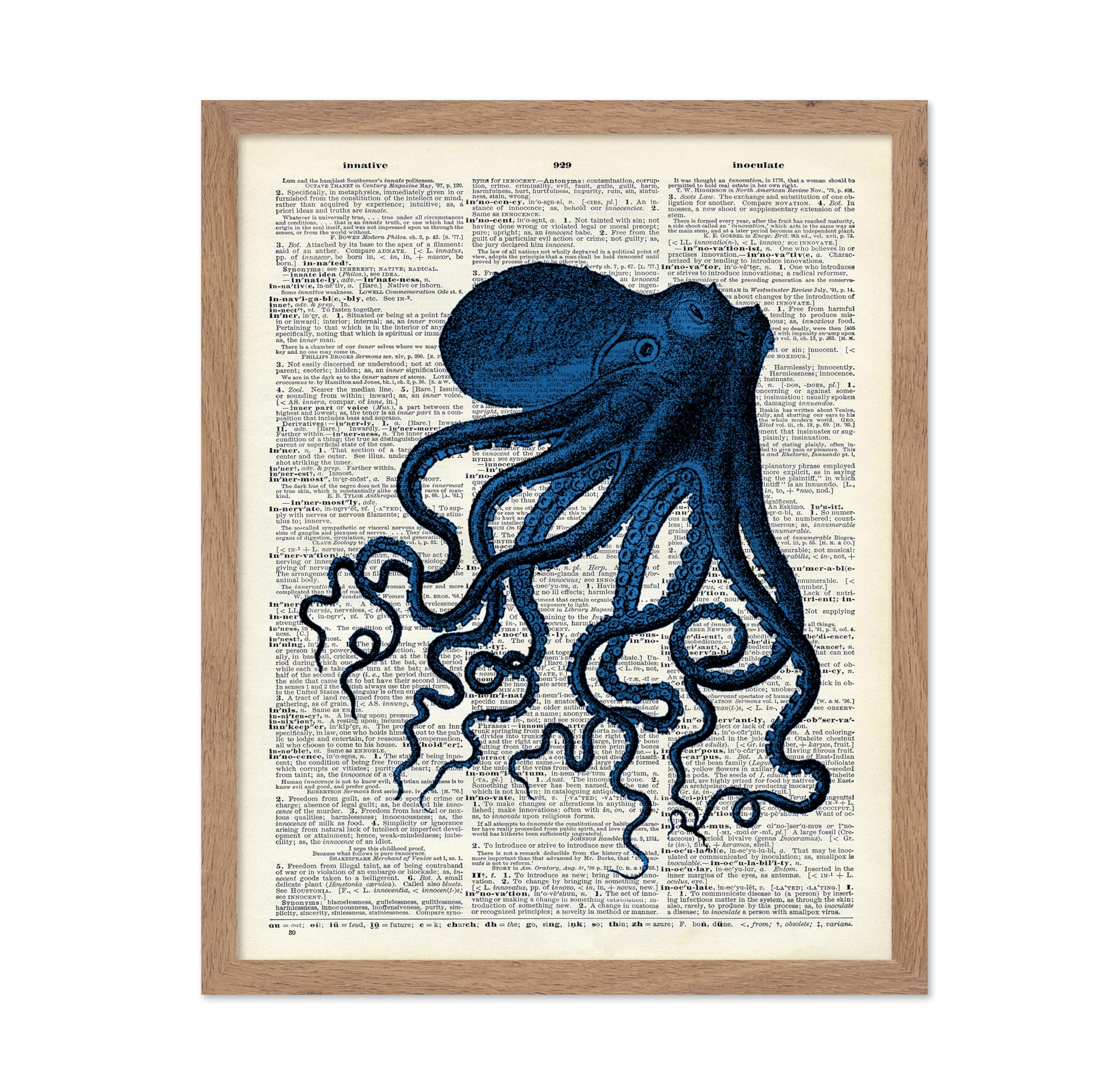 Poster Master Dictionary Art Poster - Blue Octopus Print - Octopus Art - Kraken Art - Gift for Him, Her, Animal Lover - Nautical