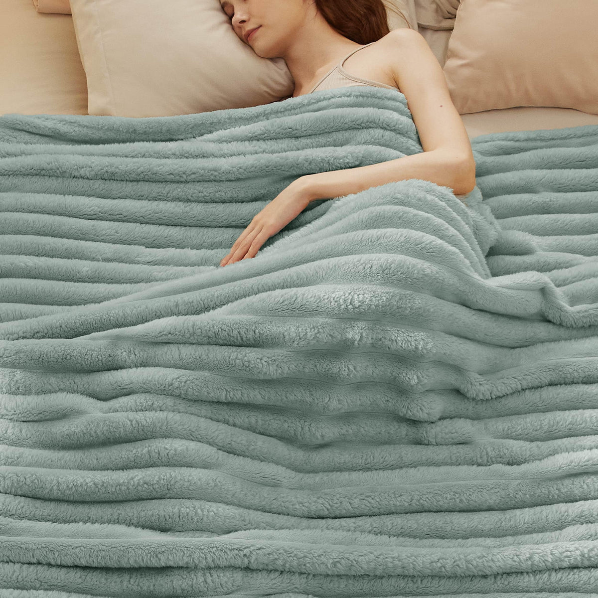 Bedsure Blankets Queen Size for Bed - Super Soft Cozy Blankets for Women, Cute Large Fleece Blanket for Girls,Sage Green,90x90 I