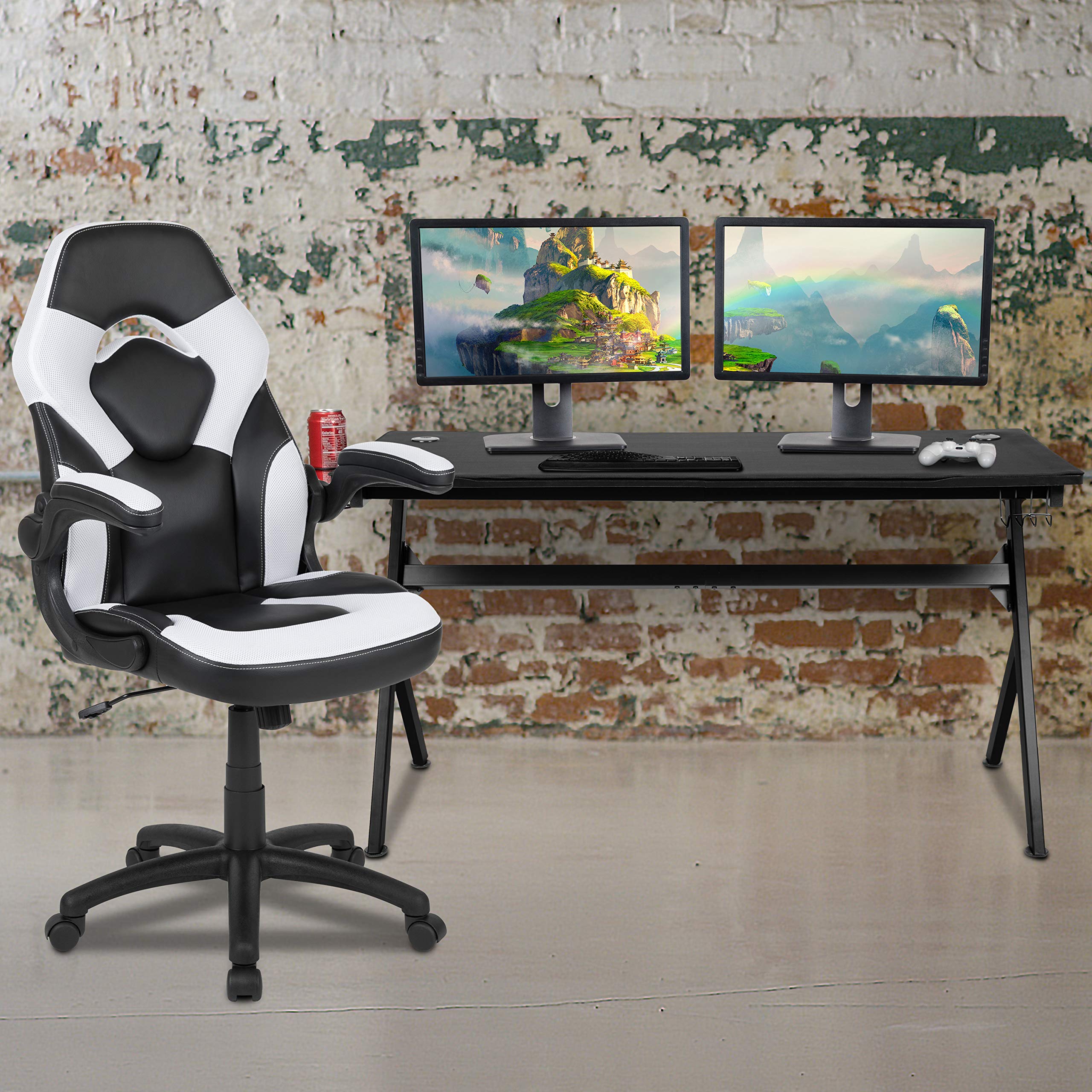 Flash Furniture Black Gaming Desk and White/Black Racing Chair Set