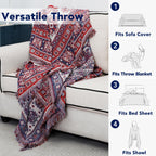Purefit Geometric Jacquard Throw Sofa Cover - Textured Soft Washable Decorative Couch Covers For 3 Cushion Couch, Throw Cover With Tassels Furniture Protector For Pets, Kids (Large, Bohemia Red)