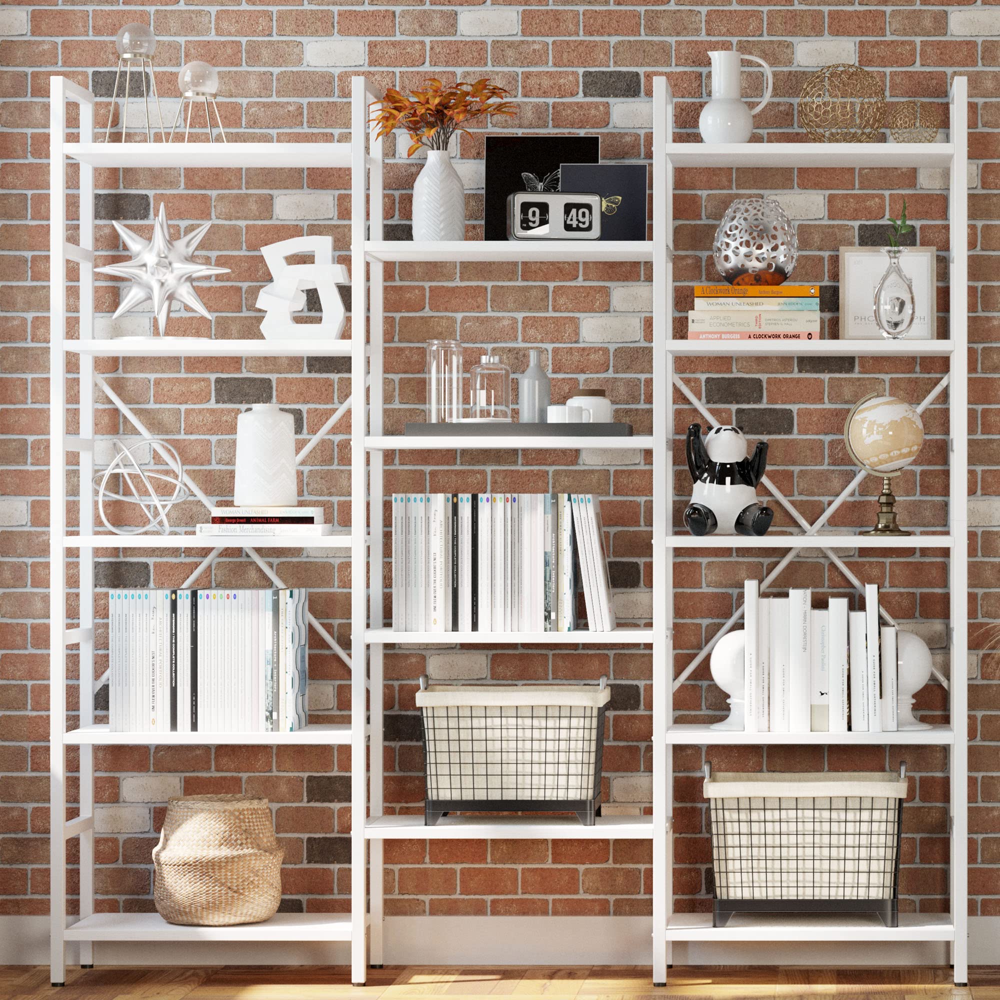 Ironck Bookcases And Bookshelves Triple Wide 5 Tiers Industrial Bookshelf, Large Etagere Bookshelf Open Display Shelves With Metal Frame