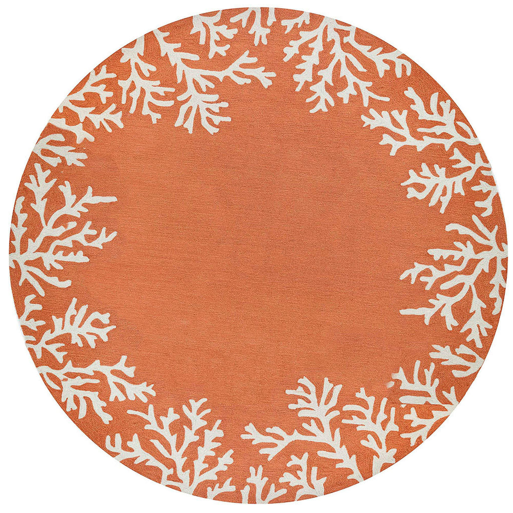 Liora Manne Capri Coastal Indoor/Outdoor Rug, 8' Round, Coral Border Orange