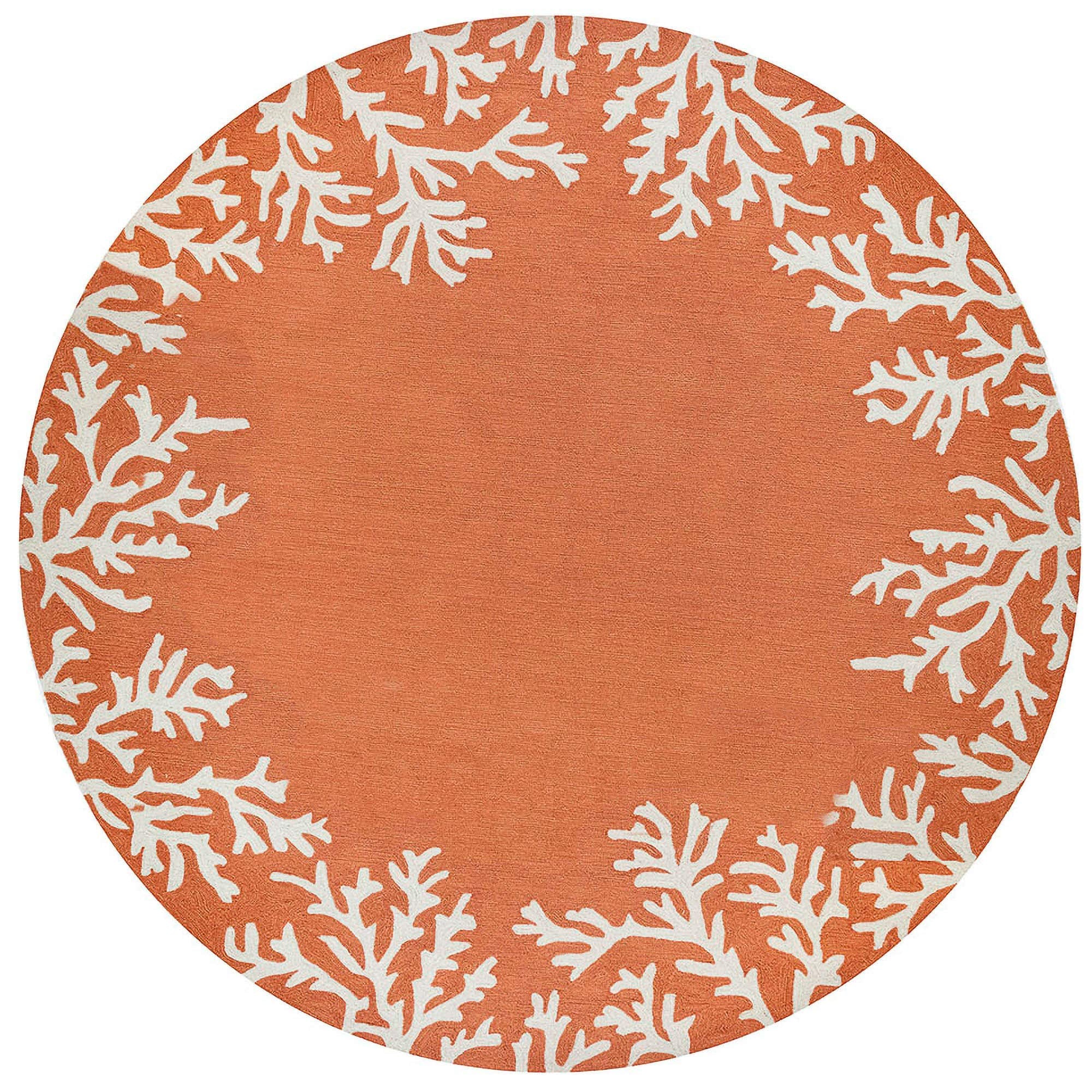 Liora Manne Capri Coastal Indoor/Outdoor Rug, 8' Round, Coral Border Orange