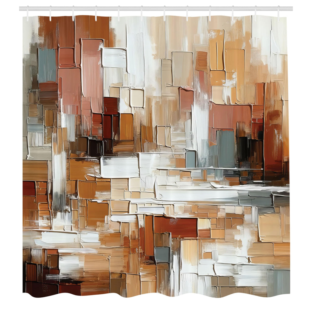 Ambesonne Brown Shower Curtain, Painting Style Abstract And Modern Art Brushstrokes Nude Warm Palette, Cloth Fabric Bathroom Dec