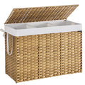 SONGMICS Laundry Hamper with Lid, 52.8 Gallon (200 L) Synthetic Rattan Clothes Laundry Basket with Lid and Handles, Foldable, Re