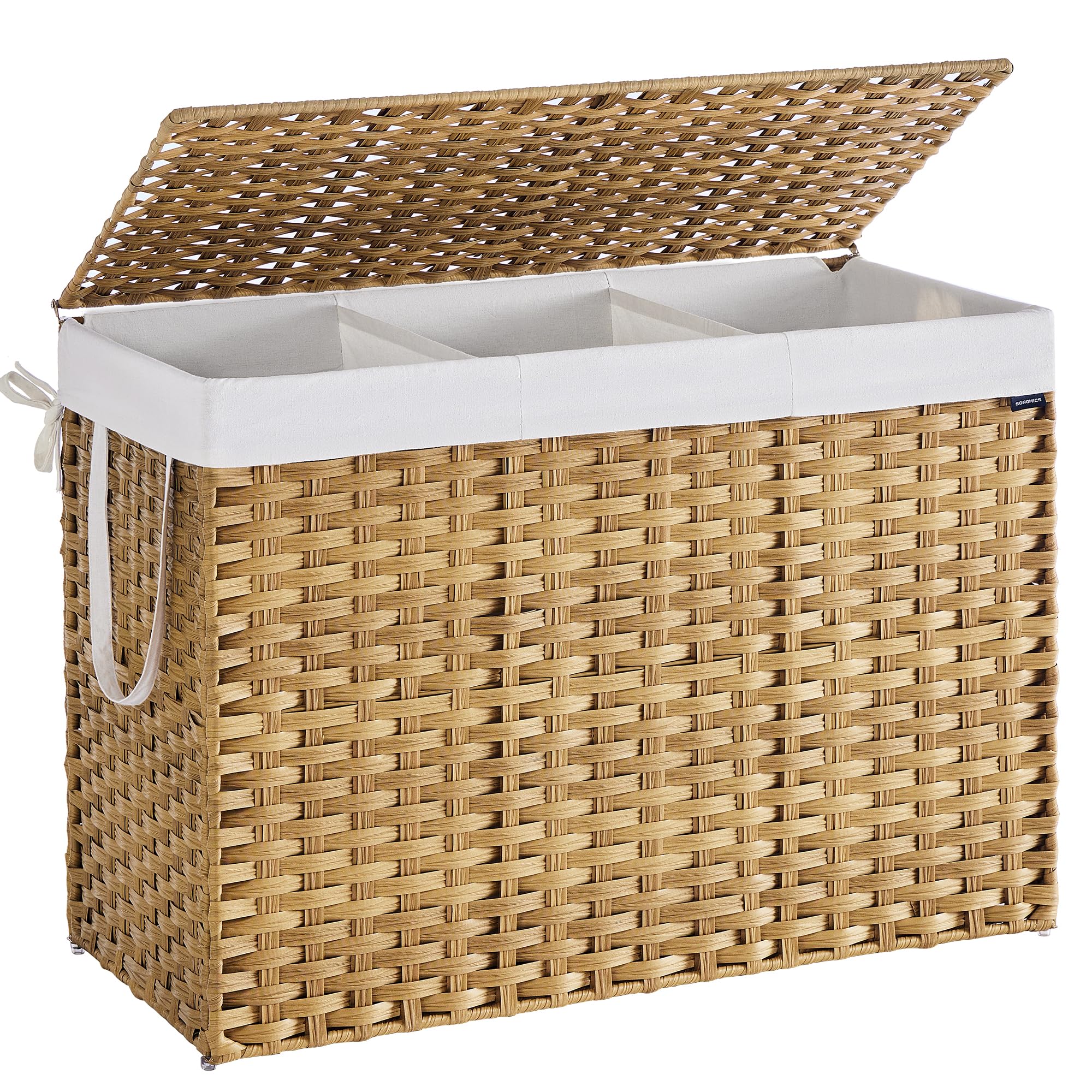 SONGMICS Laundry Hamper with Lid, 52.8 Gallon (200 L) Synthetic Rattan Clothes Laundry Basket with Lid and Handles, Foldable, Re