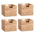 12X12X10in Water Hyacinth Storage Baskets, Wicker Storage Cubes Set of 4, Foldable Wicker Baskets for Pantry Organization, Squar