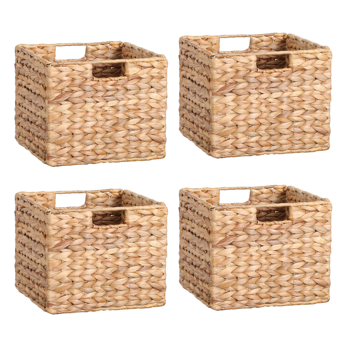 12X12X10in Water Hyacinth Storage Baskets, Wicker Storage Cubes Set of 4, Foldable Wicker Baskets for Pantry Organization, Squar