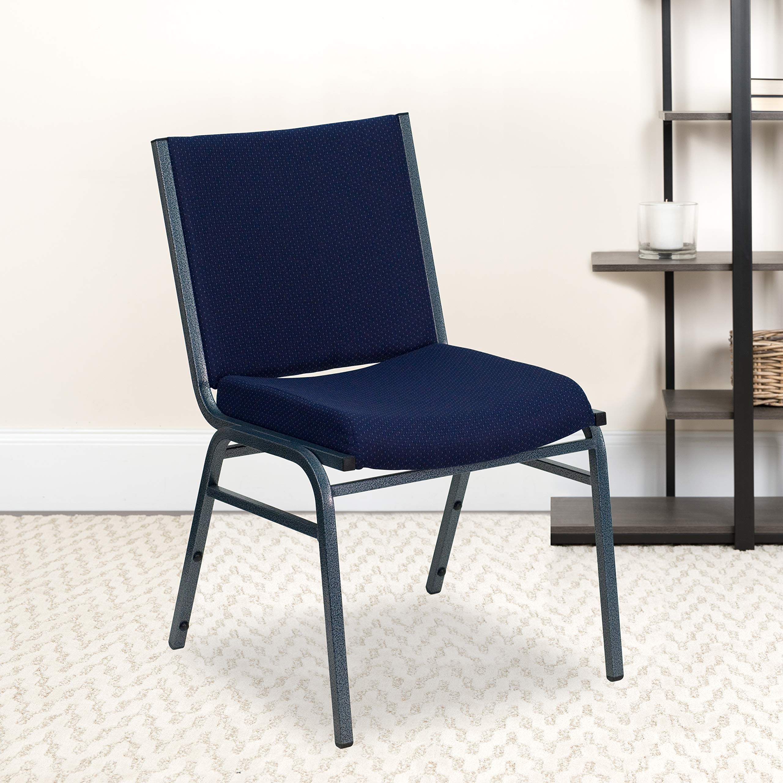 Flash Furniture HERCULES Series Heavy Duty Navy Blue Dot Fabric Stack Chair with Ganging Bracket