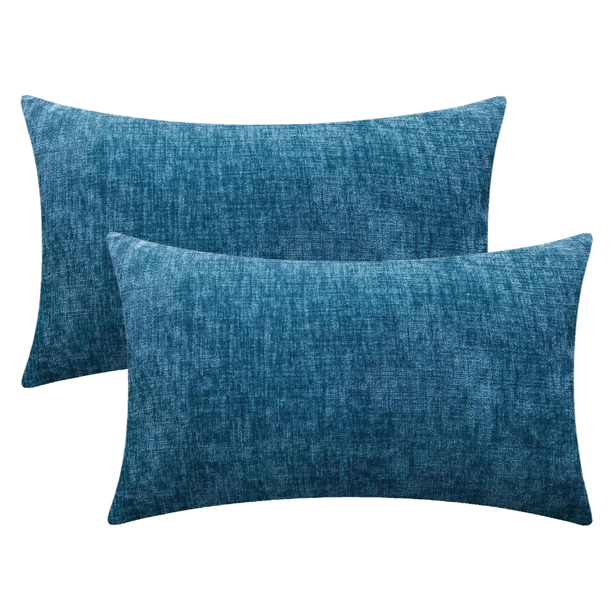 Calitime Pack Of 2 Cozy Throw Pillow Covers Cases For Couch Sofa Home Decoration Solid Dyed Soft Chenille 16 X 26 Inches Ocean B