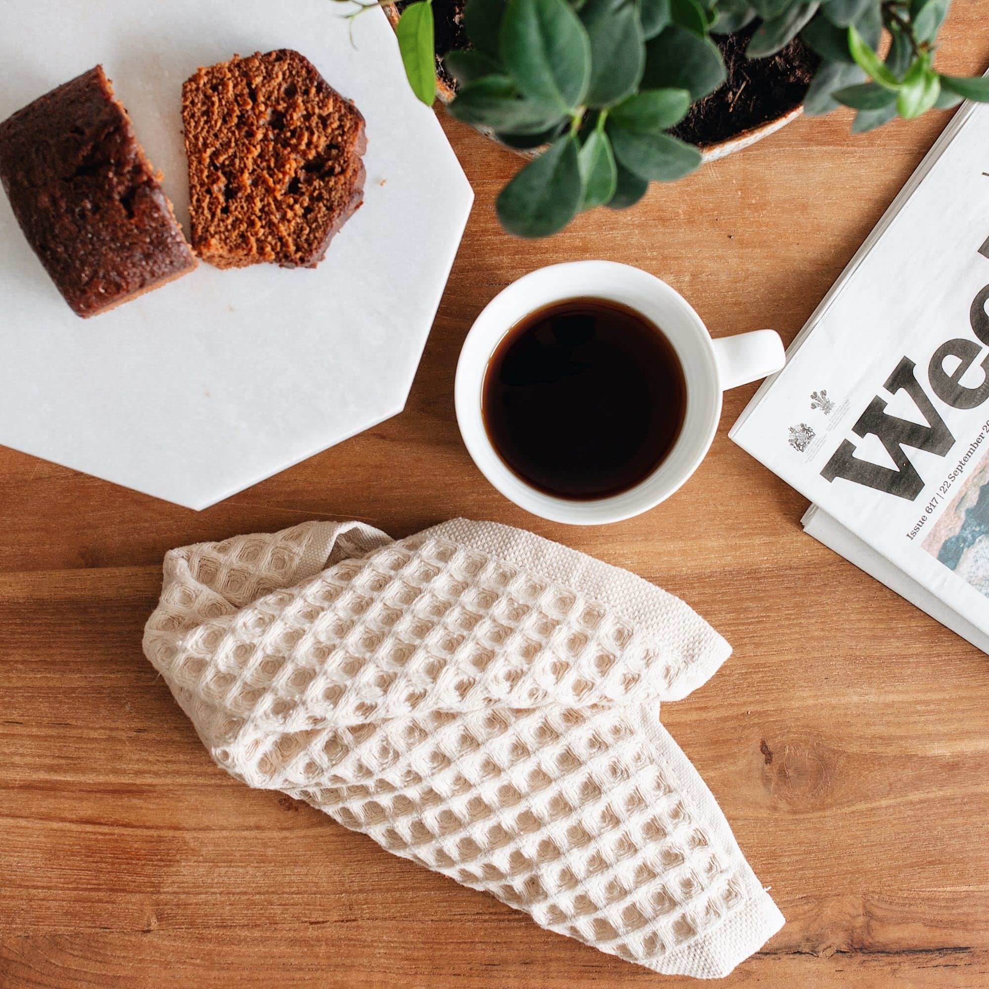 Sea Me At Home Waffle Washcloth Set, 100% Cotton (4 Pcs Washcloth 13X13 Inches, Beige)